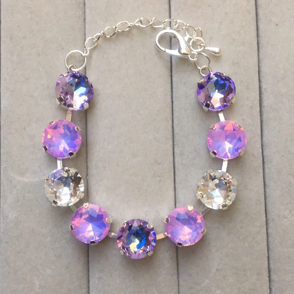 Pink + Purple Opal Aurora Borealis + Violet Silver Crystal Tennis Bracelet - Picture 10 of 12